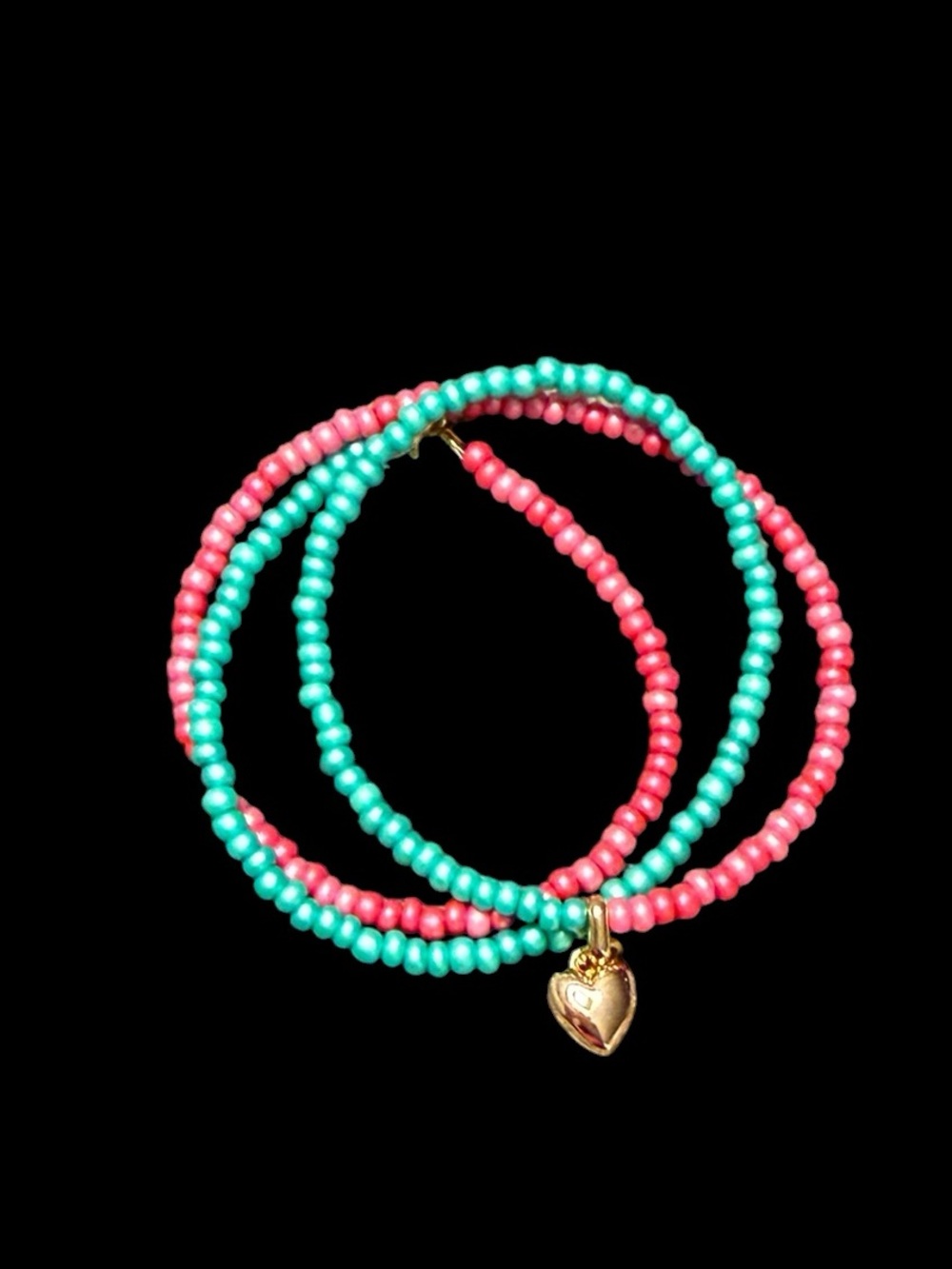 Two Tone Glass Bead Tiny Heart Necklace.